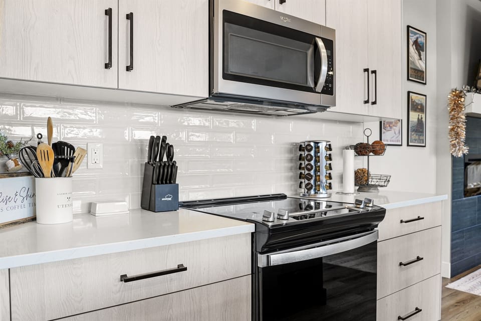 Sleek, bright kitchen ready for all your cooking needs.