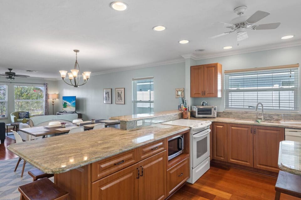 The kitchen has great natural lighting and plenty of space.