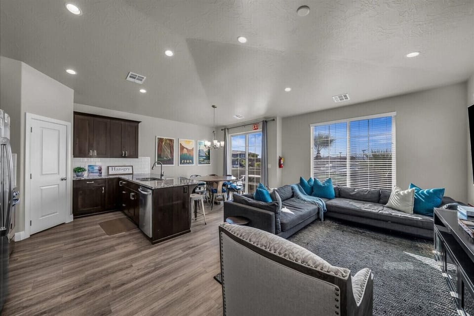 Spacious open layout combining living and dining spaces—perfect for group stays.