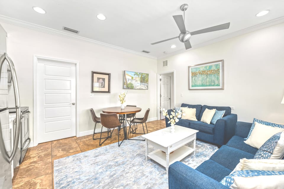 Sunny open living and dining area.