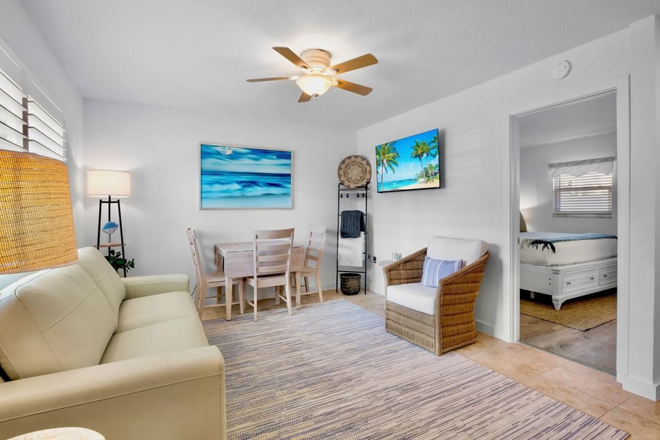 Living Area with tropical artwork