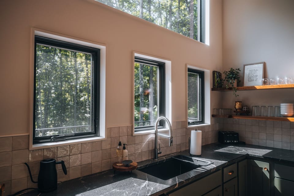 Light filled space with forest views. 