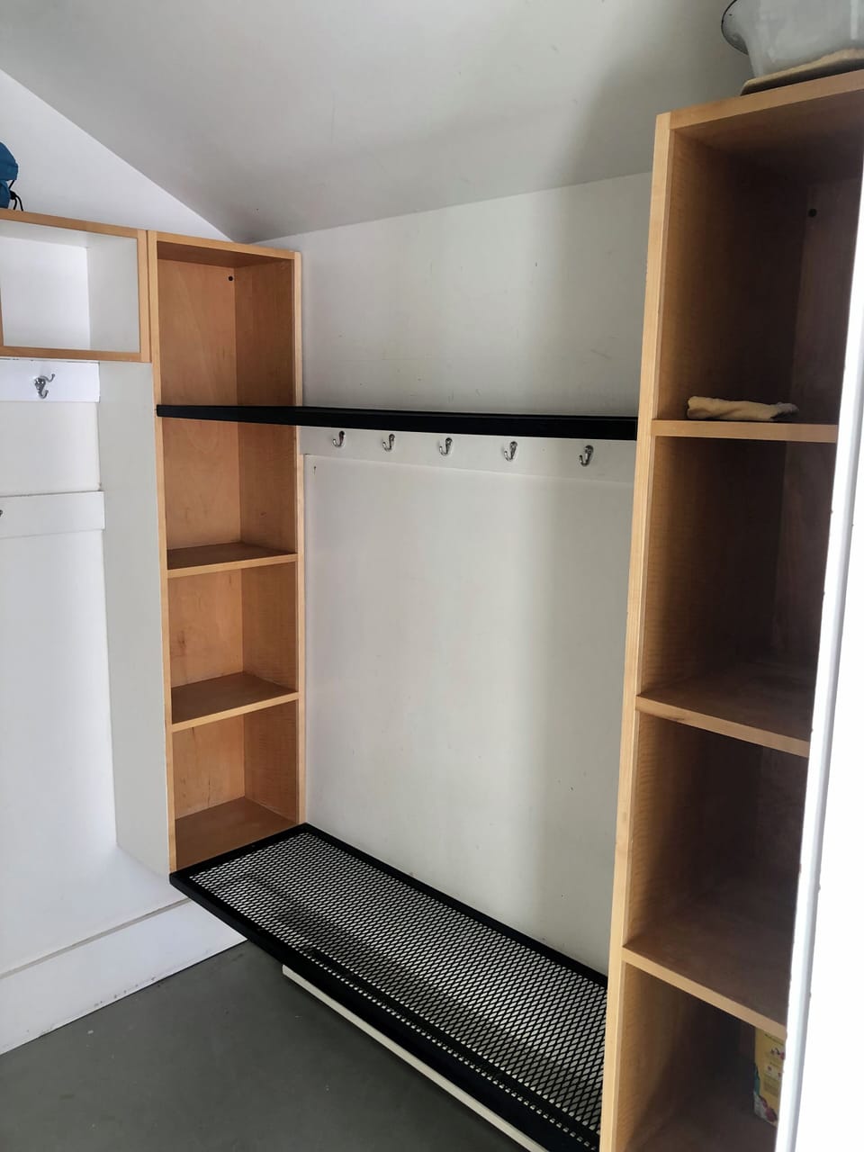 mudroom shelves and drying rack