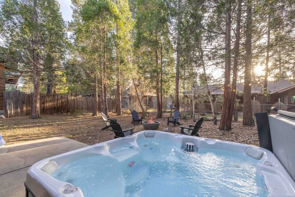 Soak it up in the forested backyard