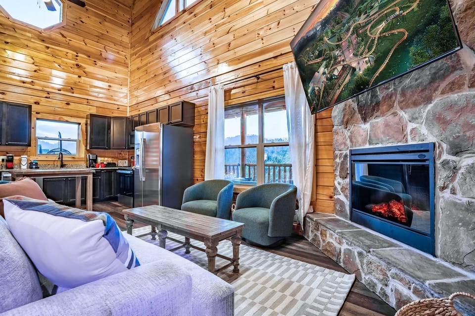 Mountain views from your living room in front of the fire.