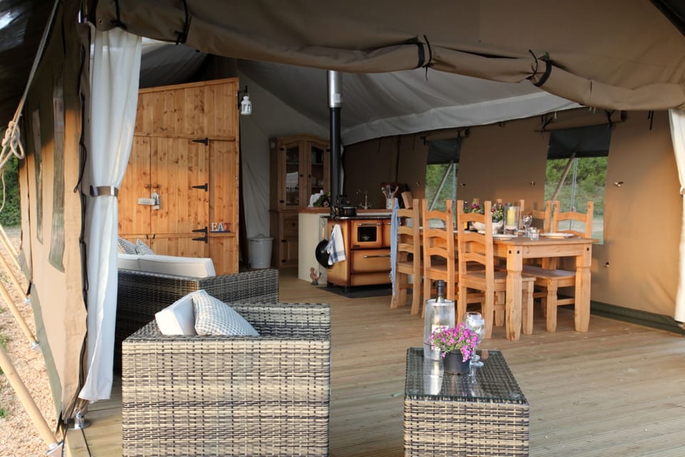 All tents include the same features, but each has a slightly different layout or decorative style