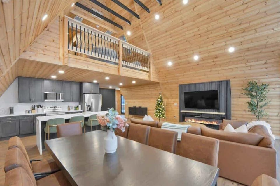 Open Living Room & Kitchen with High Ceilings