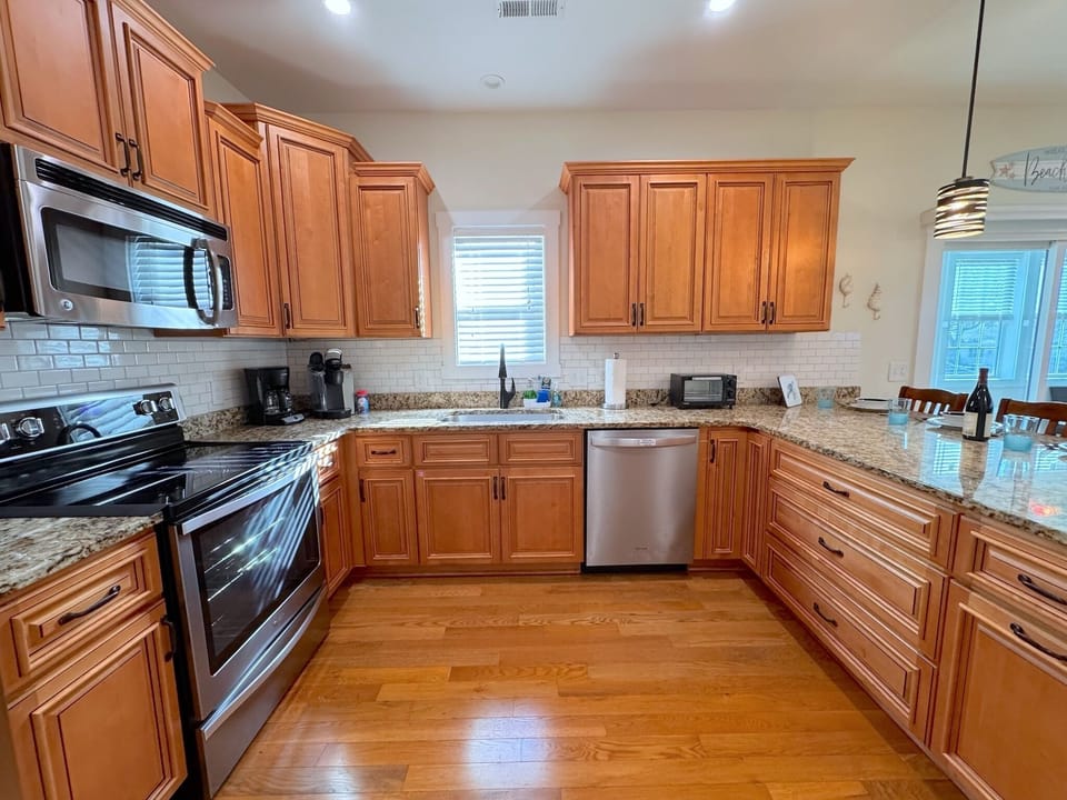 The Large Kitchen is well stocked with all the things you need to cook.