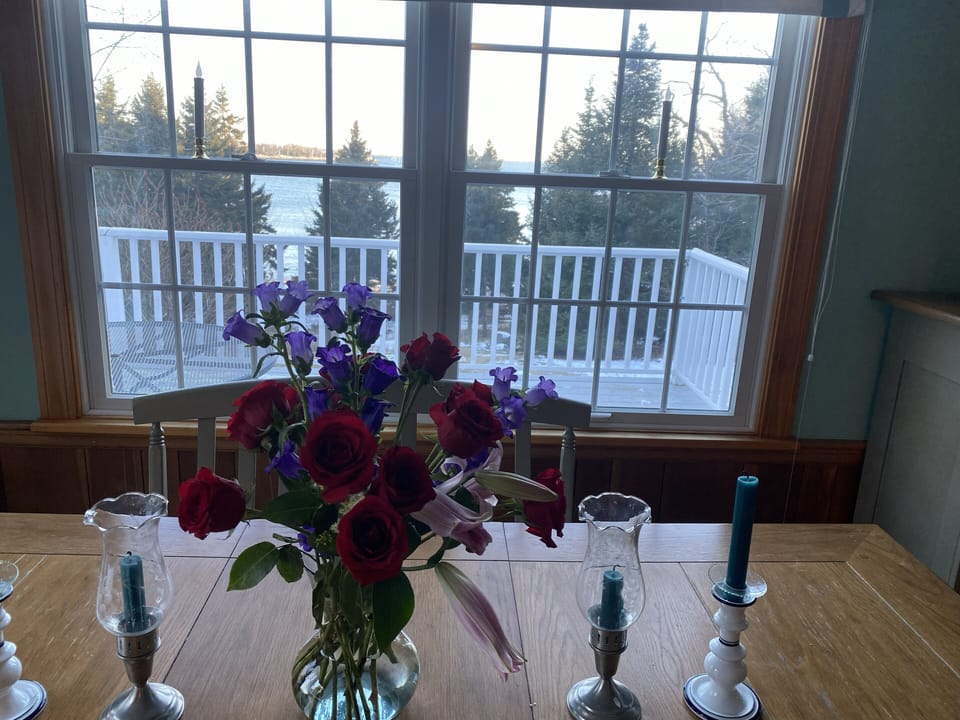 Dining room table looking out to deck