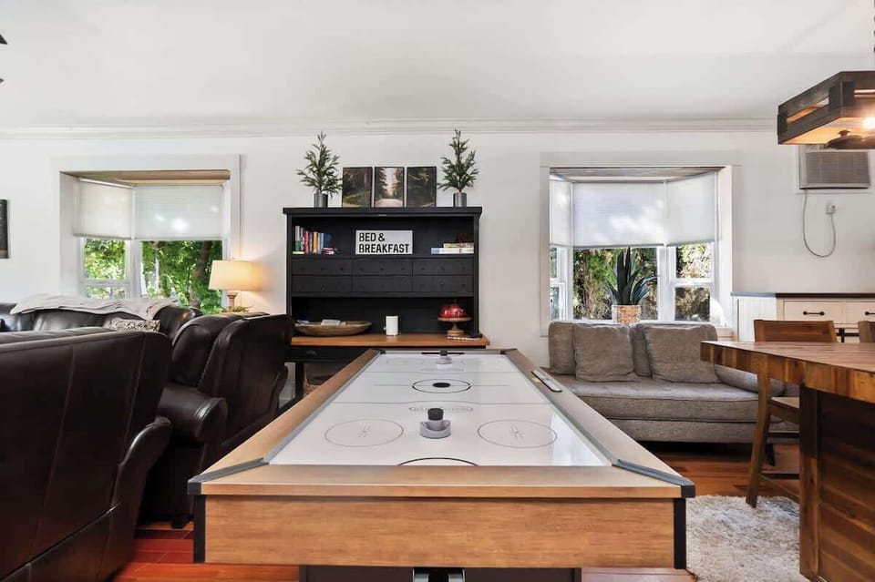 Unwind with air hockey, books, and cozy seating — fun for all ages!