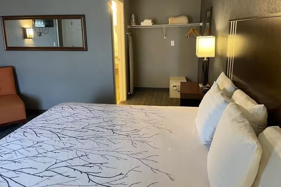 Recharge in a spacious king room with easy closet storage.