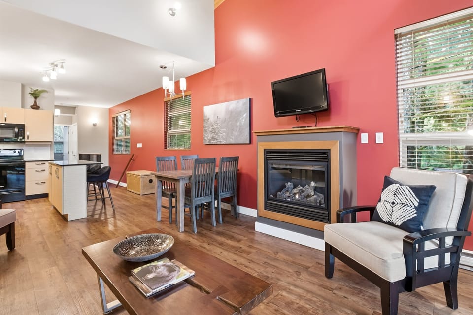 There’s a wonderful open flow from the living room into the kitchen area