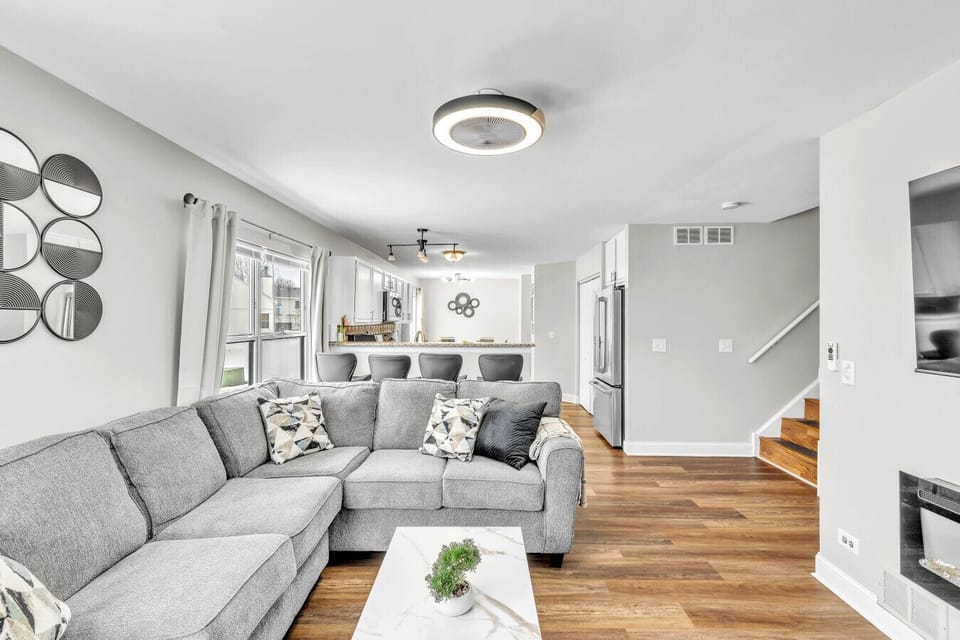 Functional kitchen and counter top dining space with a comfortable layout