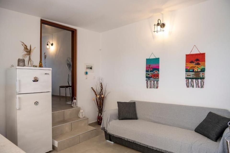 Bright living area with sofa bed and natural light