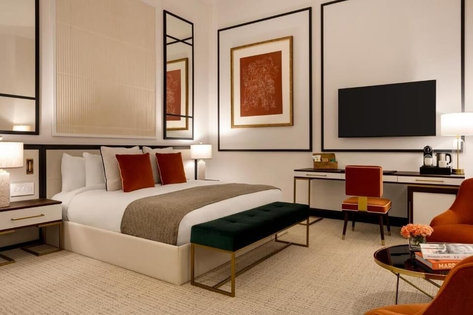 Drift off in crisp linens surrounded by warm, designer lighting.