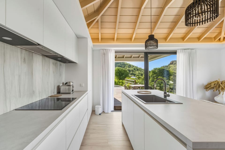 Fully equipped kitchen. Electric oven, gas stove, microwave, refrigerator, mixer, centrifuge, freezer, dishwasher, Nespresso machine, blender, kettle, toaster, breakfast bar. Outdoor dining table. 