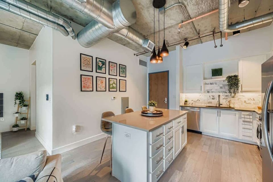 Kitchen with the view of the front door 
