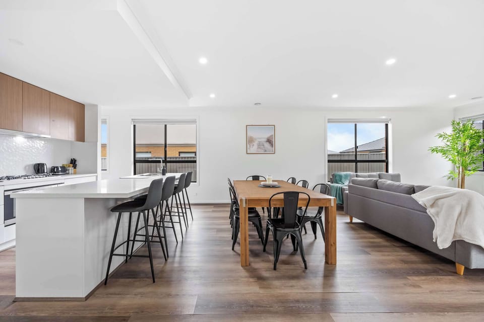 Open plan dining, living and kitchen area 