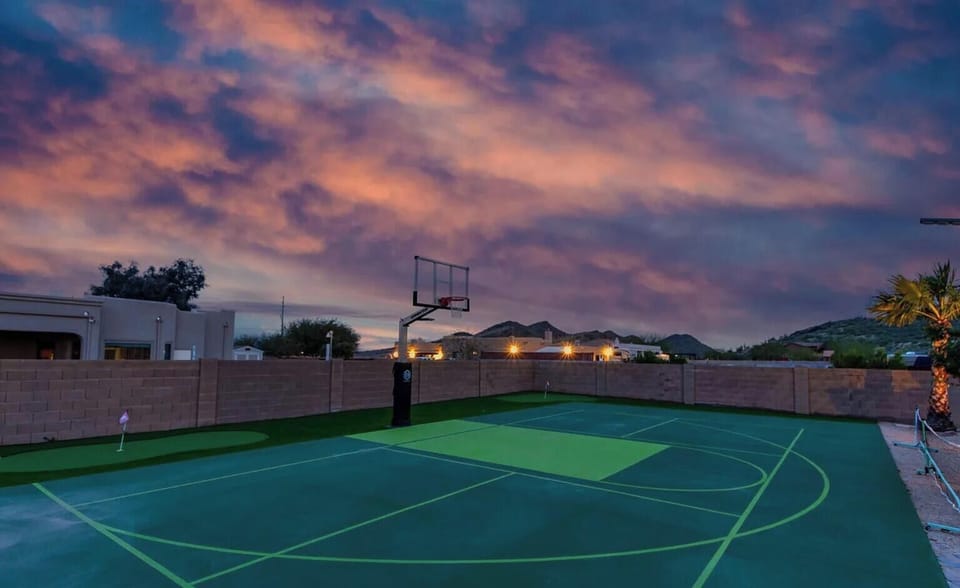 Basketball and pickleball court night view