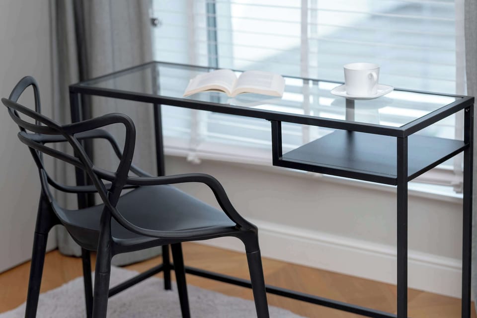 Functional home office setup with built-in storage and bright, organized layout.