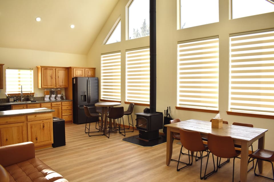 2nd floor – Dining area – indoor wood-burning fireplace.