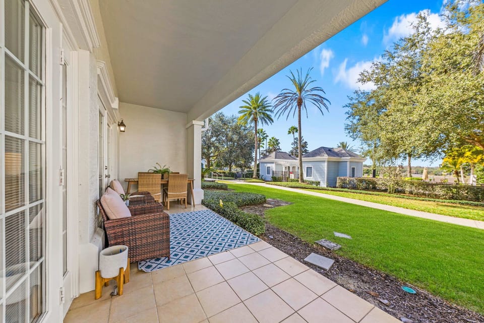Outdoor space overlooking the pool, perfect for relaxing between adventures