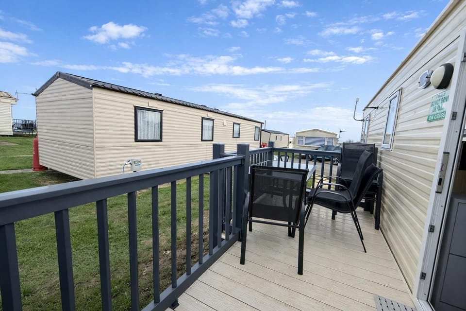 Outside decking at this beautiful caravan in Yorkshire