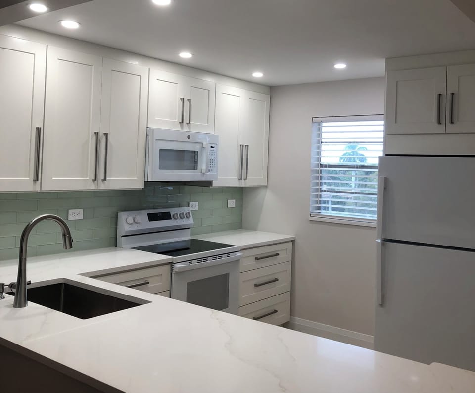 Full kitchen (electric range, microwave, dishwasher, fridge)