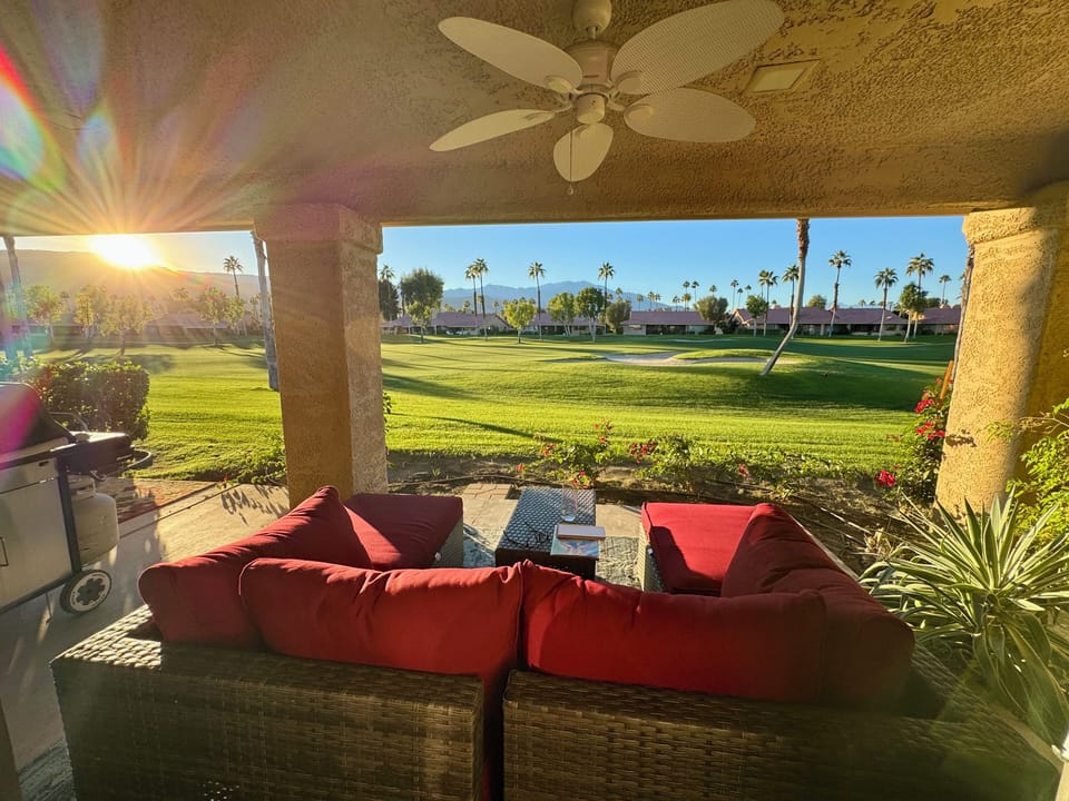 Back patio couch and view of San Jacinto Mountains