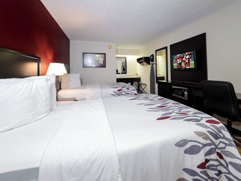 Stretch out and relax in a cozy, well-lit room.