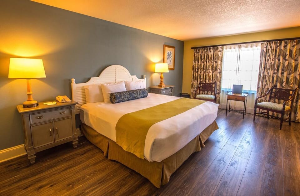 Settle into crisp linens and cozy lamps for restful nights.