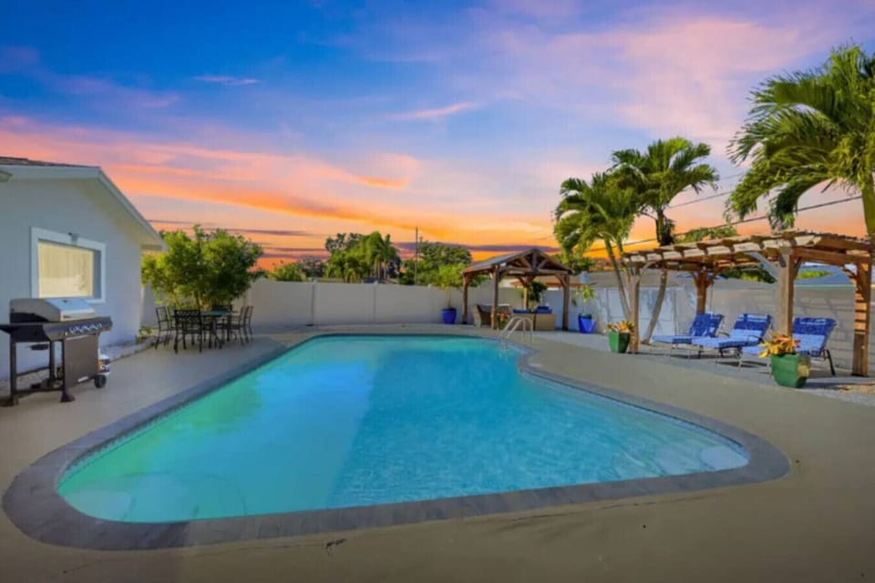Spacious and Peaceful Pool Area at Night