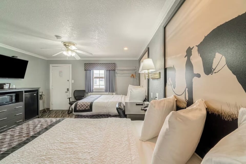 Stretch out and recharge with a spacious room and window light.