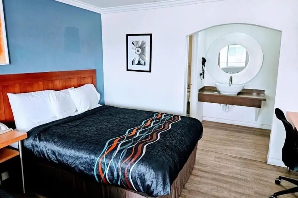 Refresh easily with an in-room vanity beside the bed.