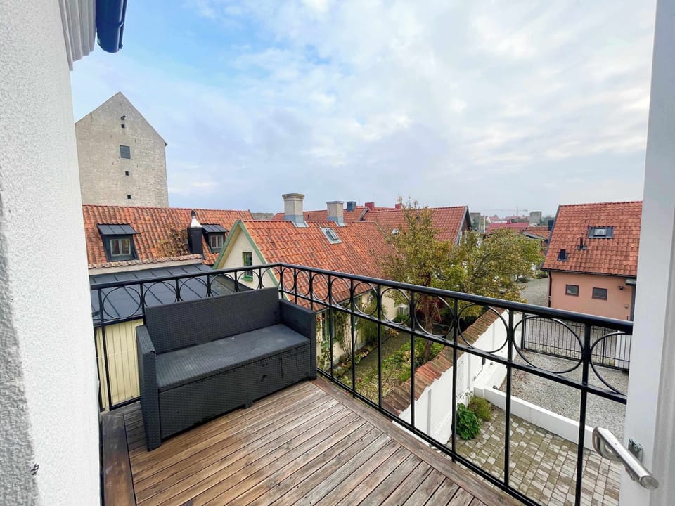 The balcony overlooking the shared courtyard.