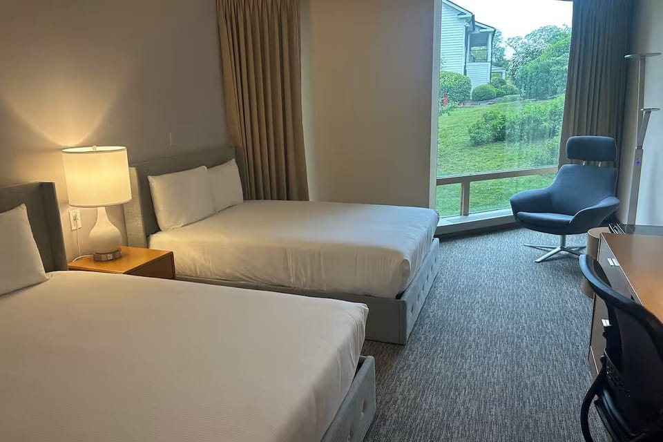Wake up to garden views from comfortable double beds.
