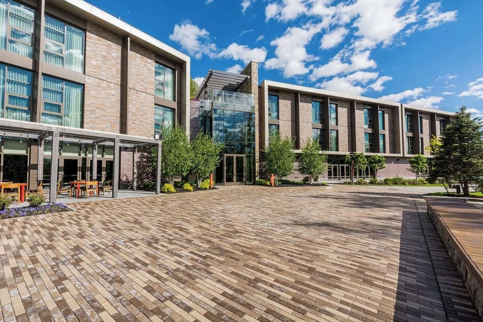 Arrive to sleek, contemporary buildings designed for easy comfort.