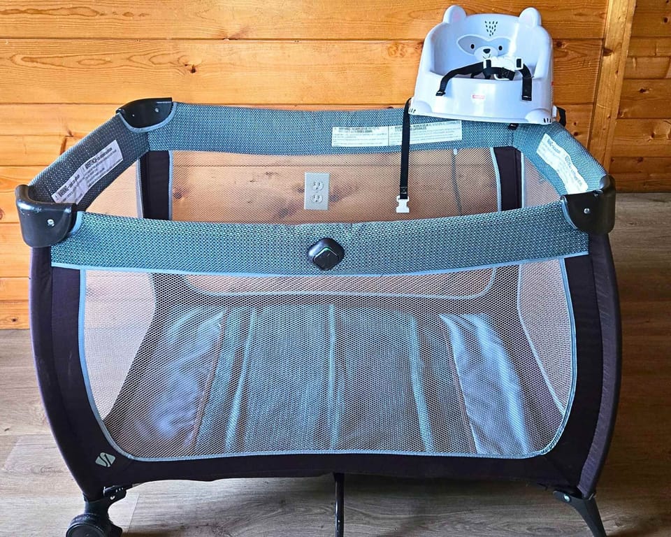 Pack n play and booster seat provided. Bring your own pack n play sheets