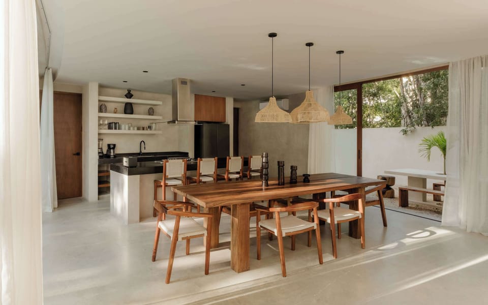 A spacious dining setup, ideal for shared dinners and memorable evenings.
