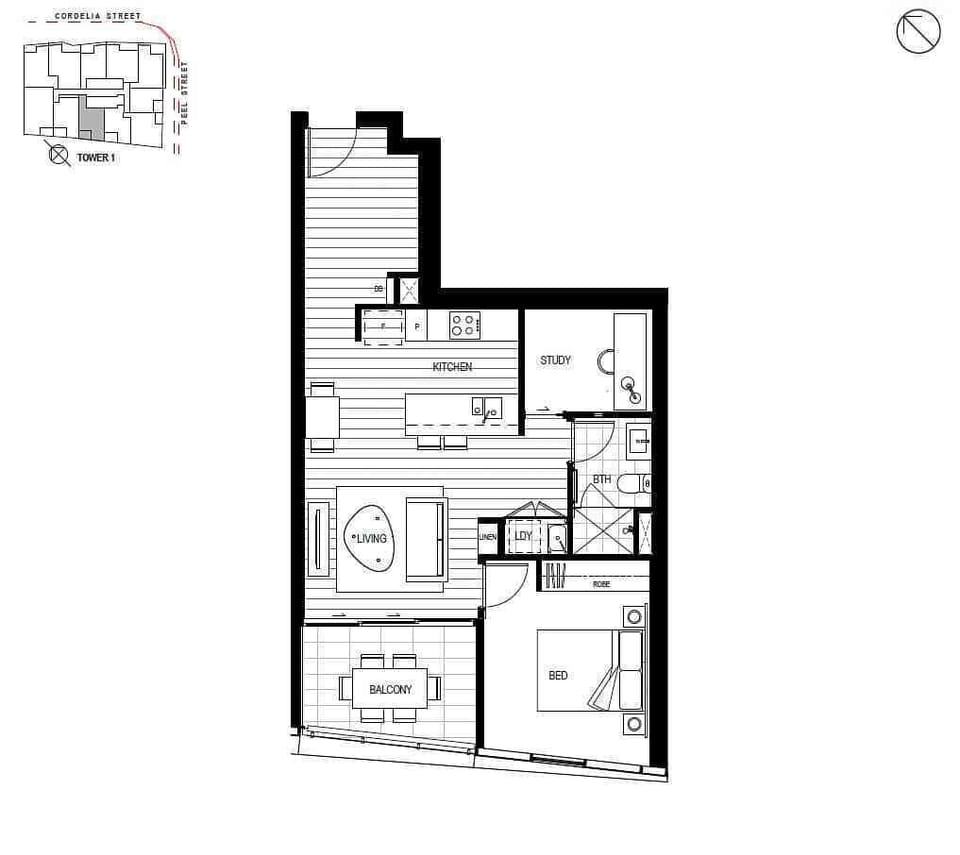 Floorplan of the apartment (furniture shown is indicative only).