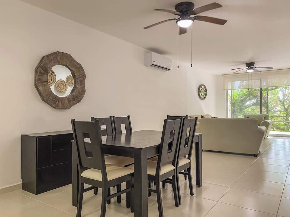 Dining area with table for six