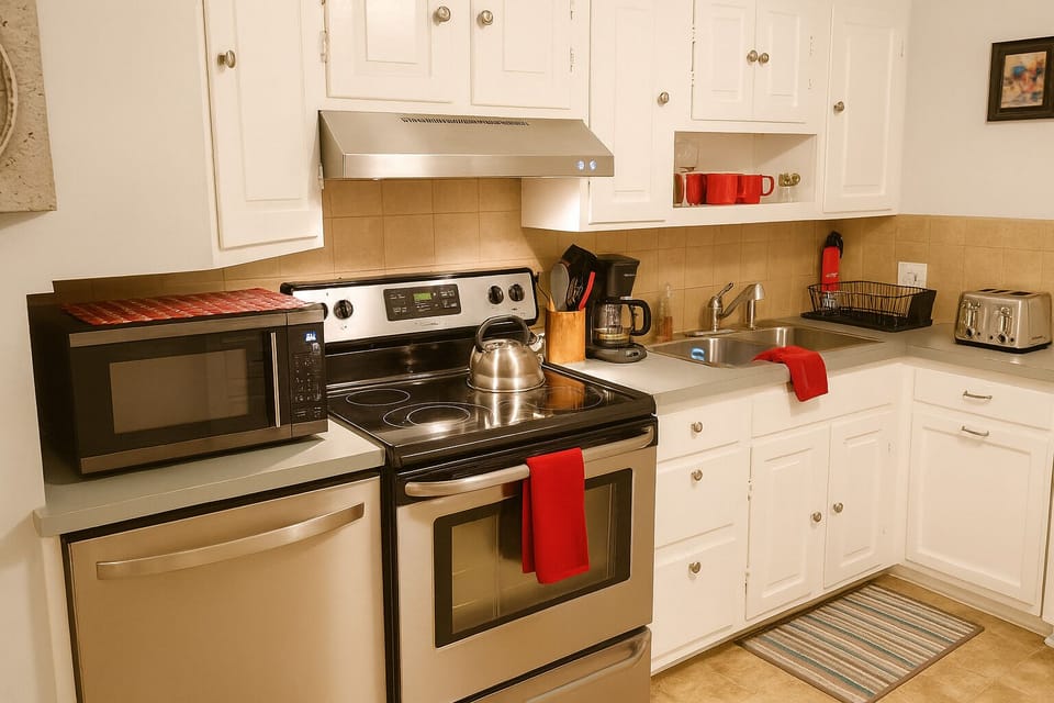 Fully equipped kitchen with stainless appliances—ideal for family meals