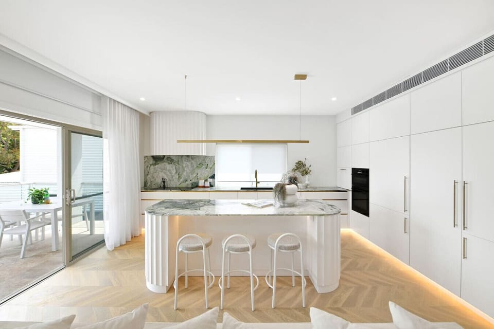 Fully equipped modern kitchen with island seating