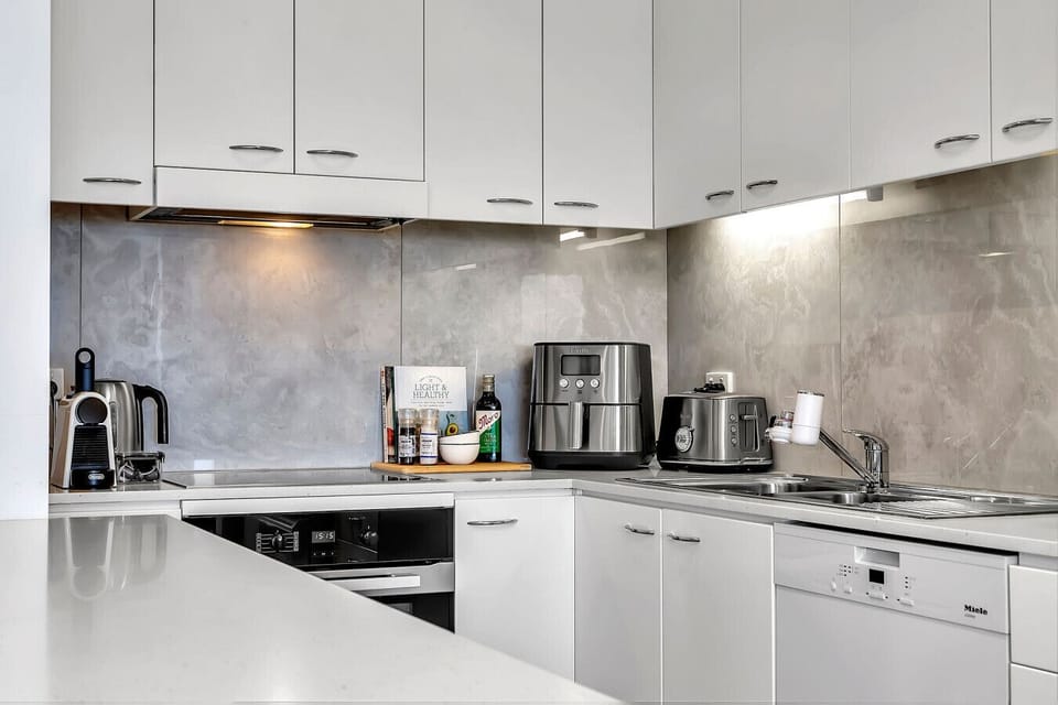 Modern kitchen essentials, including a coffee station