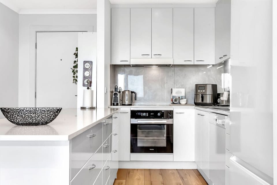 Modern kitchen essentials, including a coffee station