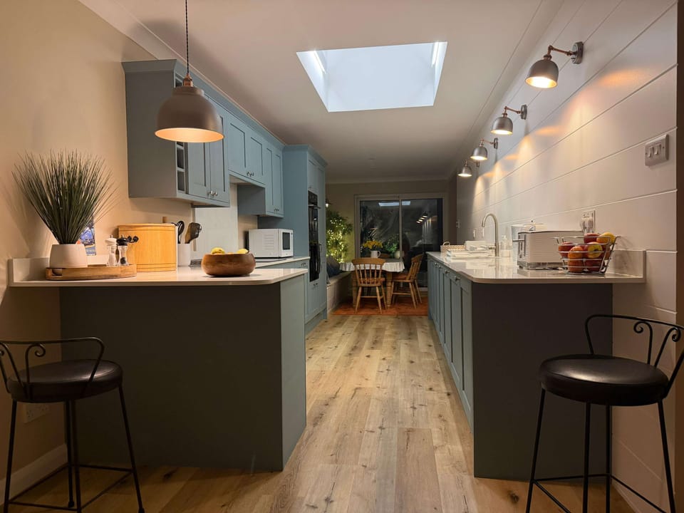 The ambient lighting in the kitchen, makes for cosy evenings