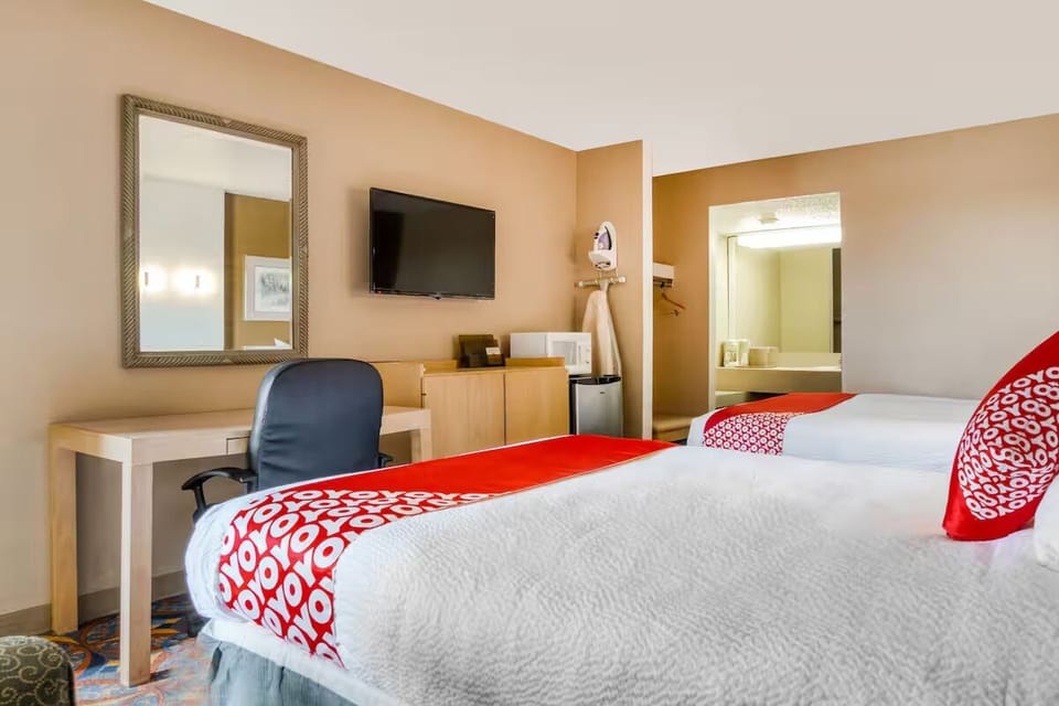 Settle in with in-room TV and an easy work setup.