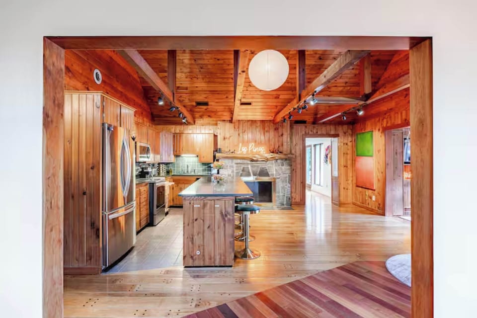 Our kitchen feels like a cozy wooden cabin, like staying in a mountain cottage