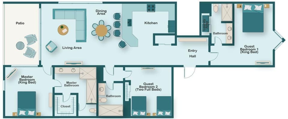 Beachfront condo floor plan. This is a 3rd Floor, CORNER UNIT, 3 Bedroom & 3 Bathroom condo IS REMODELED with an Updated Kitchen, Master Bathroom, New Furniture, and Stylish Decor - Come Relax!