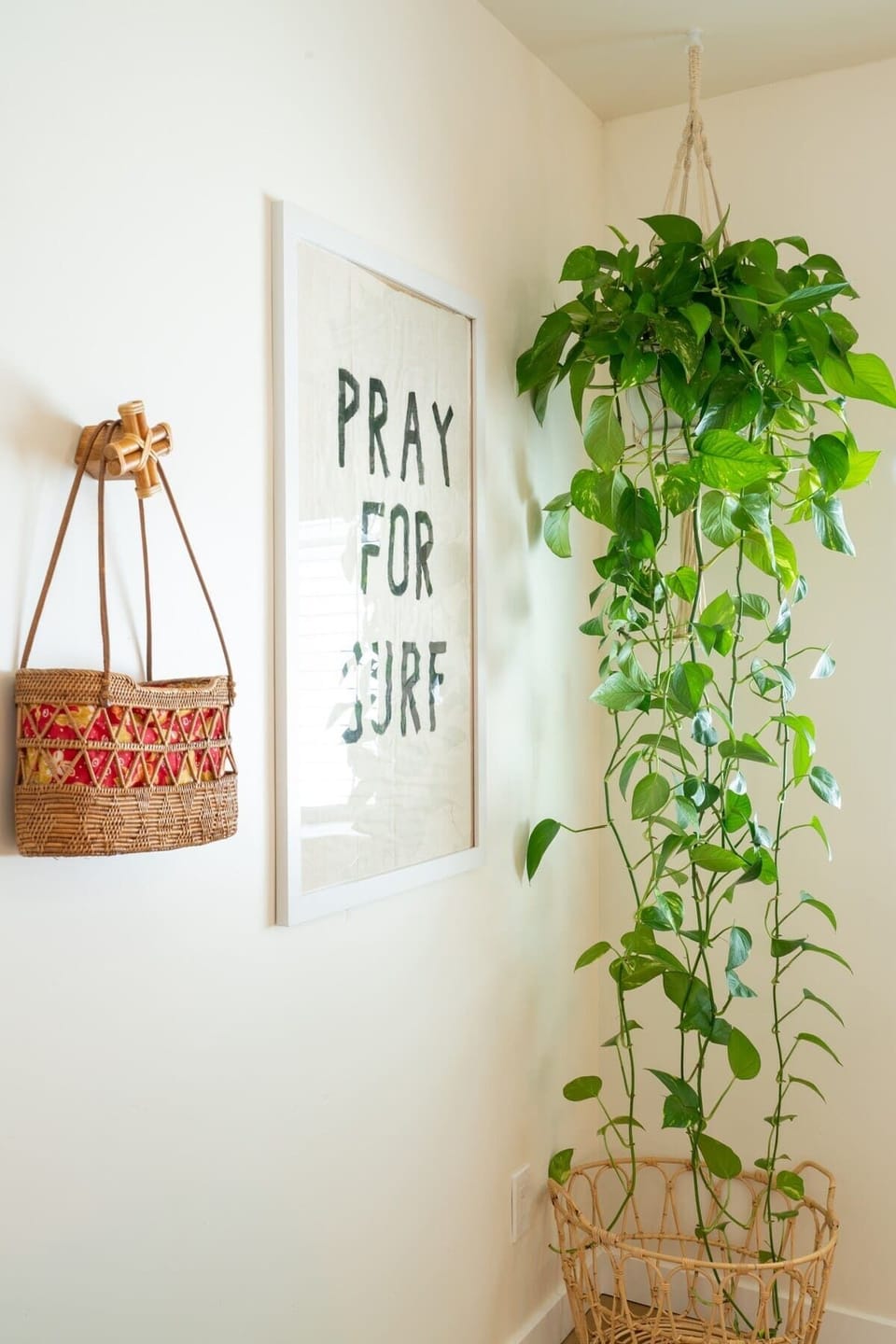 The apartment is filled with modern bohemian décor